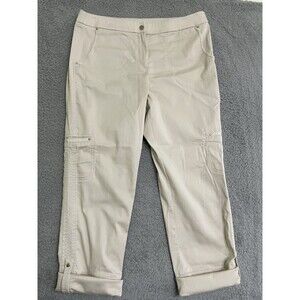 Chicos Pants Womens 8 Beige Crop Elastic Waist Stretch Flat Front Cotton Blend